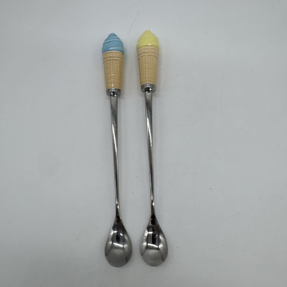 Stainless Steal 8" Milkshake Ice Cream Sundae Stir Spoons - Set of 2